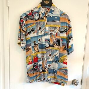 Harley Davidson Comic Print Men's Shirt. Hardly Used, Size Small